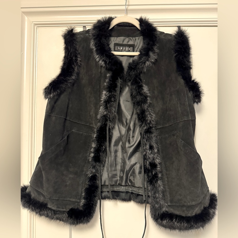 Black Suede Faux Fur Trim Vest